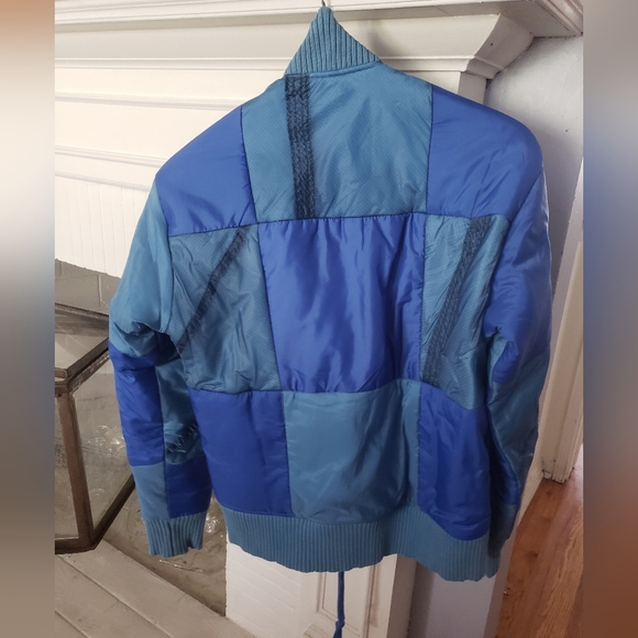 Greg Lauren Stylish Blue Patchwork Bomber Jacket Made Frome Vintage Parachute - Picture 3 of 4
